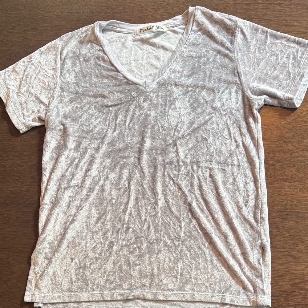 Michele Light Silver V-Neck Short Sleeve Tee